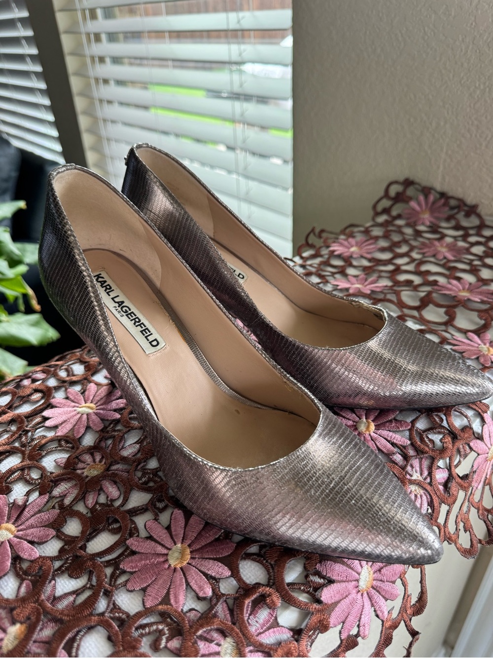 Karl Lagerfeld Metallic Taupe Pointed-Toe Pumps